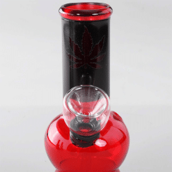 Alternative view of Mini Bong Rosso con Foglia di Canapa in Vetro 14cm